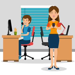 young couple in the workplace office
