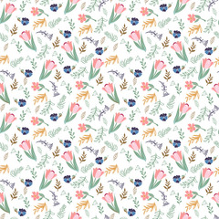 seamless pattern with tulips and wild flowers
