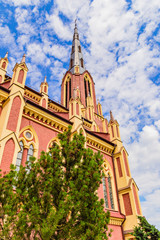 Fototapeta na wymiar Superb beautiful Holy Trinity Church in Gervyaty, Belarus