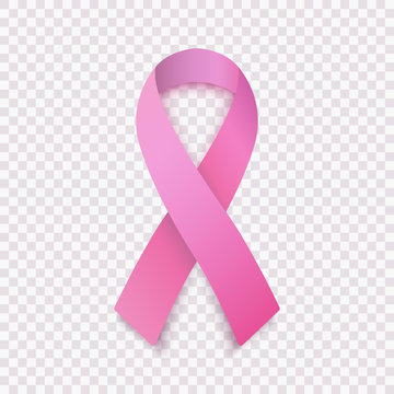 Stock vector illustration realistic pink ribbon, breast cancer awareness symbol, isolated on a transparent background. National Breast Cancer Awareness Month. EPS10