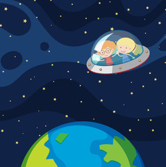 Children in UFO in Space
