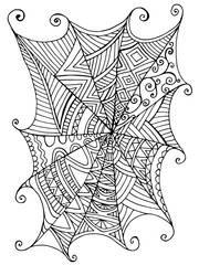 Decorative beautiful spider web, children s coloring book.