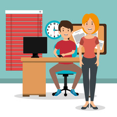 young couple in the workplace office