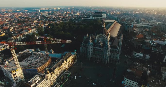 Aerial view of Antwerpen Centraal, Belgium, big city