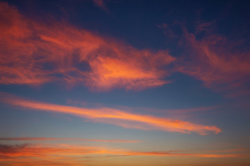 Fiery orange sunset sky. Beautiful sky.