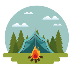 camping zone with tent and campfire