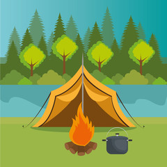 camping zone with tent and campfire