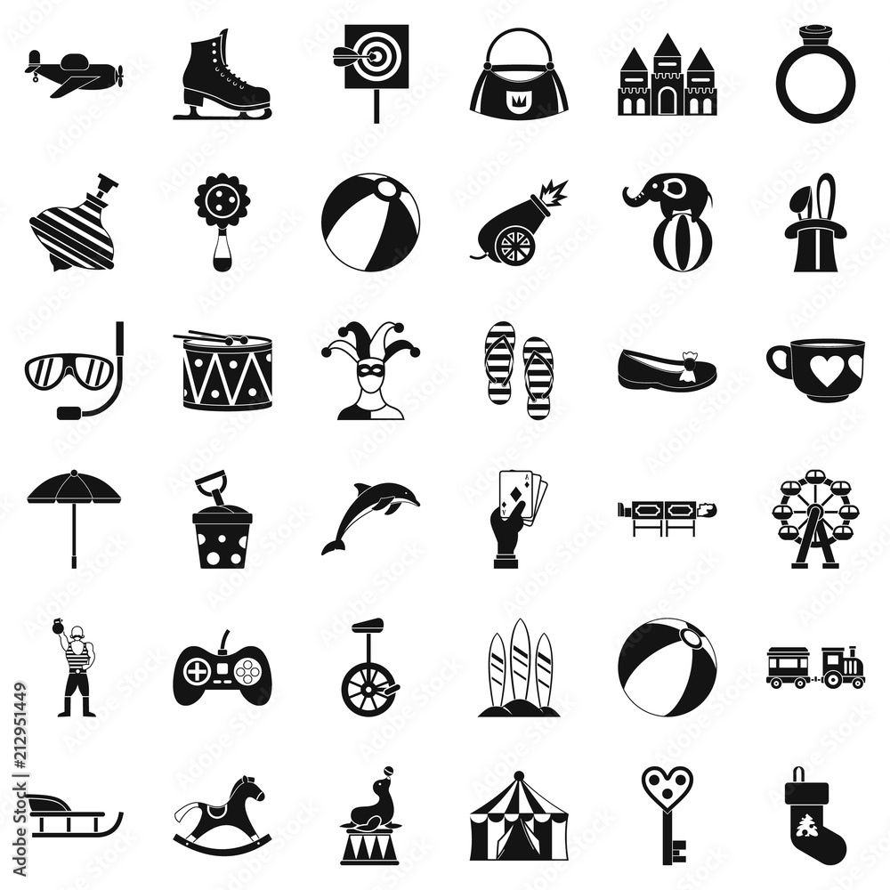 Poster circus icons set. simple style of 36 circus vector icons for web isolated on white background