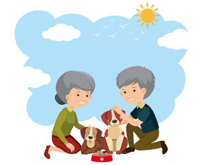 An Elderly Couple and Dogs