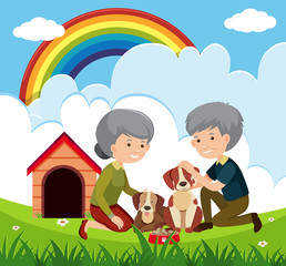 Elderly Couple and Dogs