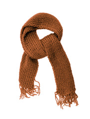 Brown knitted scarf on a white background.