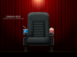 Cinema seat.Theater seat on curtain with spotlight background vector illustration