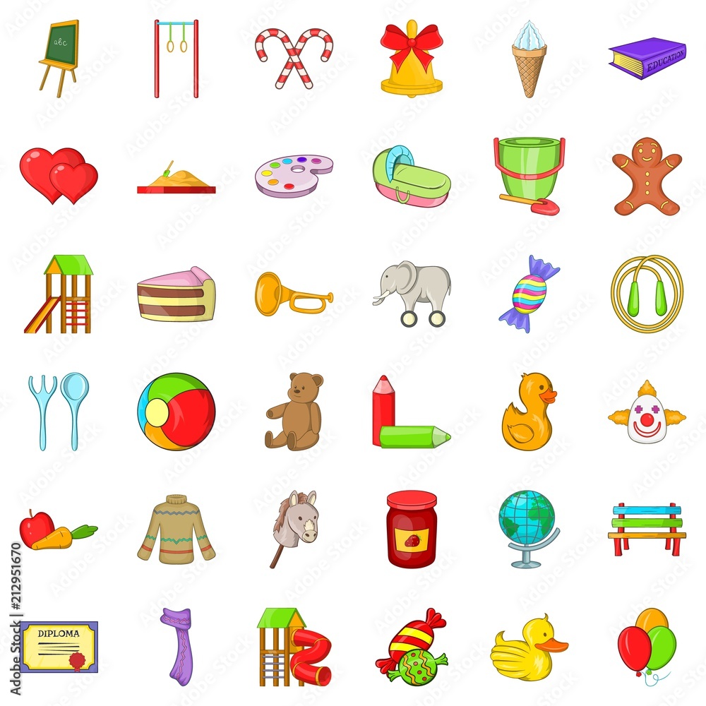 Aufkleber child playground icons set. cartoon style of 36 child playground vector icons for web isolated on wh