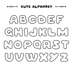 Cute hand drawn uppercase alphabet. Linear style ABC letters.