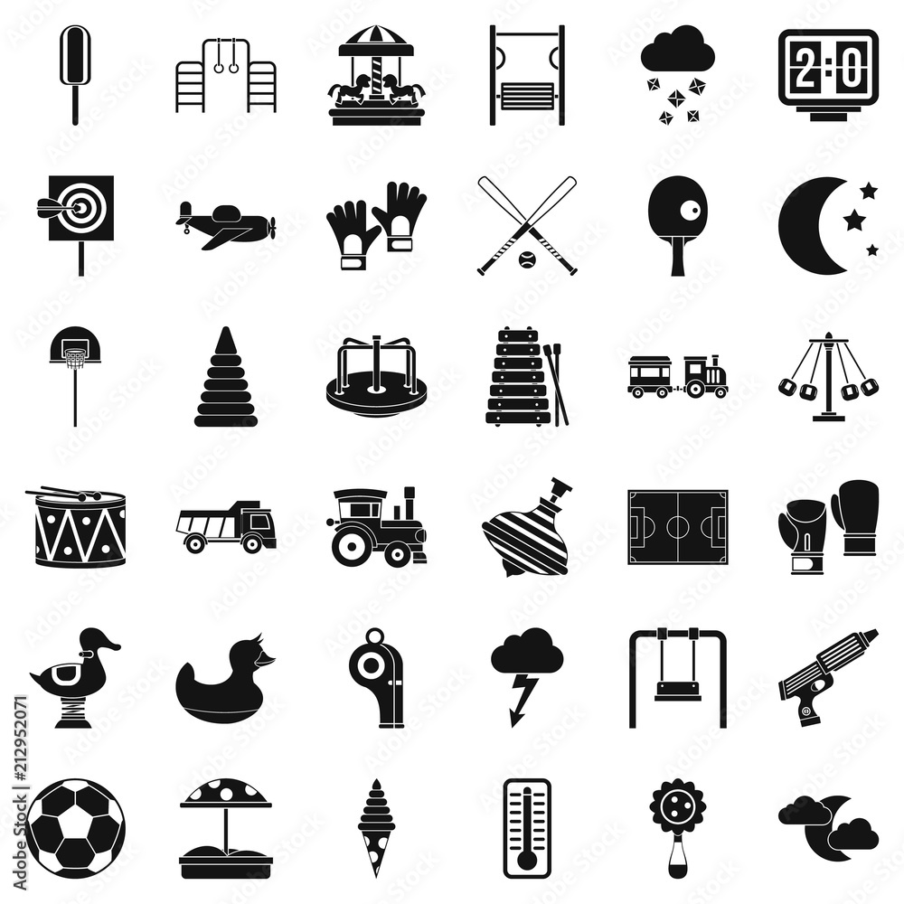 Poster great playground icons set. simple style of 36 great playground vector icons for web isolated on whi