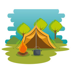 camping zone with tent and campfire