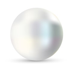 Single pearl vector illustration. Pearl isolated on white backgorund with shadow. 3d natural oyster, pearl, shiny sea pearl.