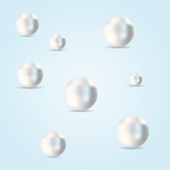 Pearls vector illustration. Pearls isolated on white backgorund with shadow. 3d natural oyster, pearls, shiny sea pearls.