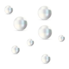 Pearls vector illustration. Pearls isolated on white backgorund with shadow. 3d natural oyster, pearls, shiny sea pearls.