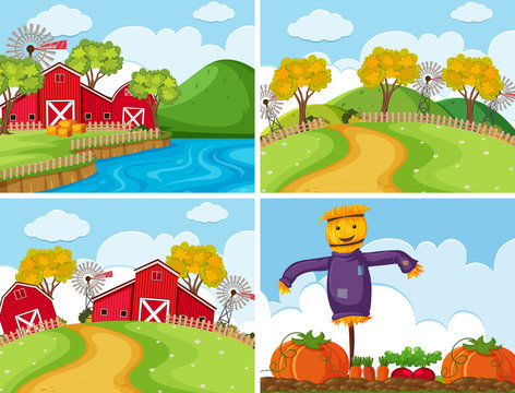 Set of farm scenes