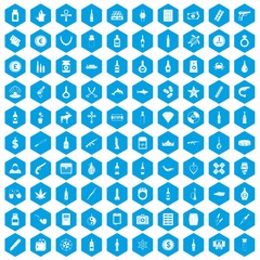 Fototapeta na wymiar 100 smuggling goods icons set in blue hexagon isolated vector illustration