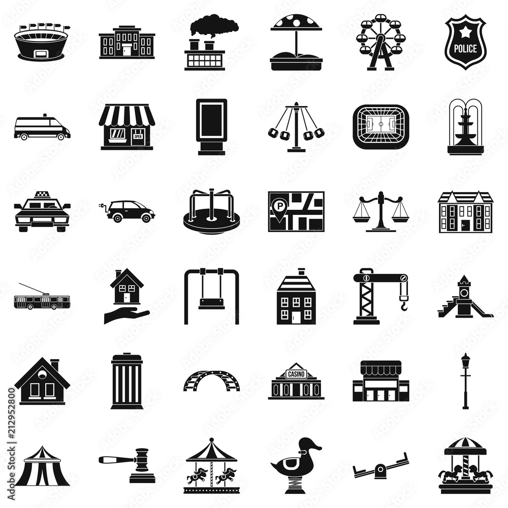 Poster city element icons set. simple style of 36 city element vector icons for web isolated on white backg
