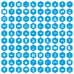 Fototapeta na wymiar 100 spring icons set in blue hexagon isolated vector illustration