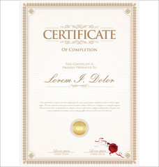 certificate or diploma retro vintage template 