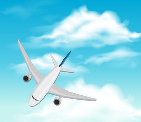 Airplane flying through the sky