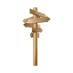 Multidirectional wooden road signpost with arrows