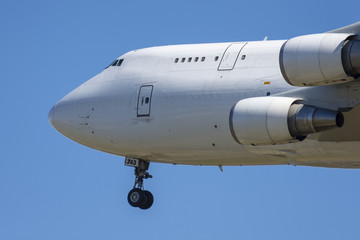 Close-up on a white cargo Boeing 747