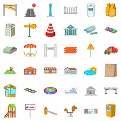 Beautiful city icons set. Cartoon style of 36 beautiful city vector icons for web isolated on white background
