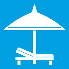 Bench and umbrella icon white isolated on blue background vector illustration