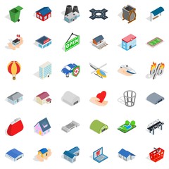 City factory icons set. Isometric style of 36 city factory vector icons for web isolated on white background