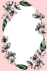Awesome jasmine flowers frame. Hand drawn ink illustration.