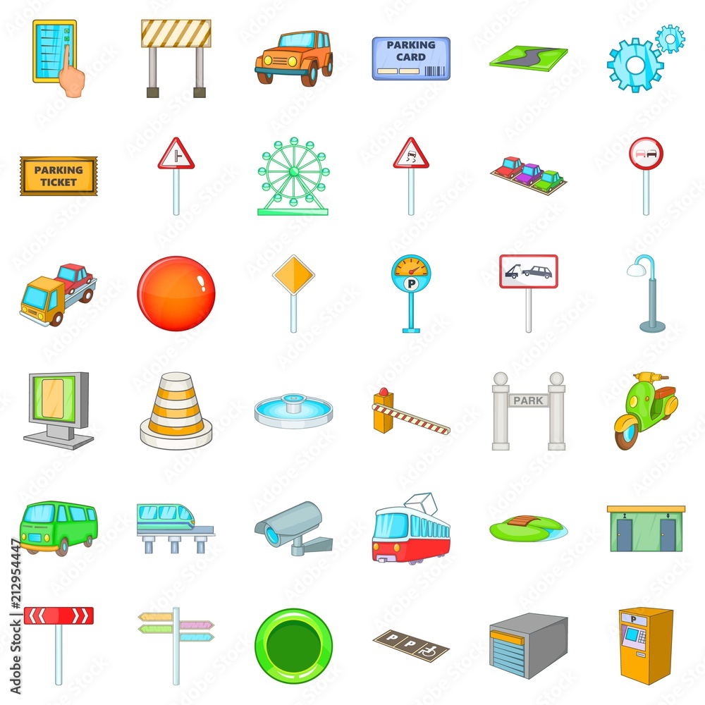 Poster city pointer icons set. cartoon style of 36 city pointer vector icons for web isolated on white back