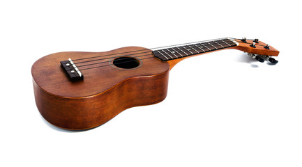 The brown ukulele on the white background, with Clipping path