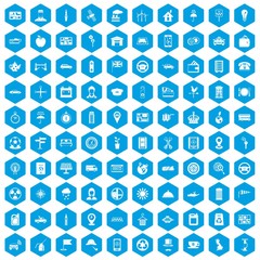 Fototapeta na wymiar 100 taxi icons set in blue hexagon isolated vector illustration