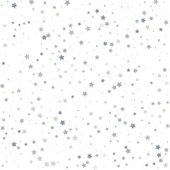 Silver glitter stars falling from the sky on white background. Abstract Background. Glitter pattern for banner. Vector illustration.