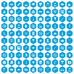 Fototapeta na wymiar 100 tension icons set in blue hexagon isolated vector illustration