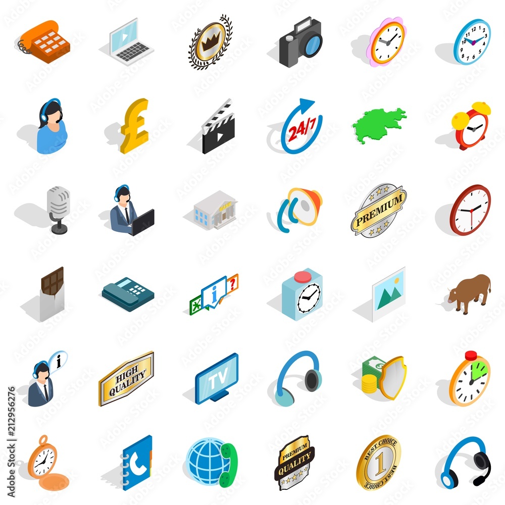 Poster office work icons set. isometric style of 36 office work vector icons for web isolated on white back