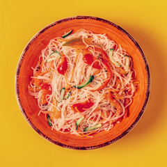 Glass noodle salad with cucumber pepper and carrot.