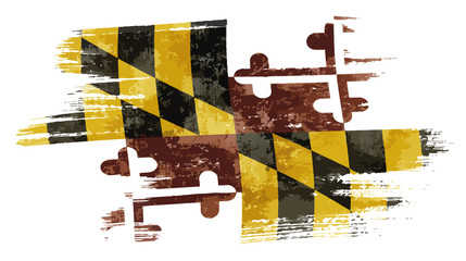 Art brush watercolor painting of Maryland flag blown in the wind isolated on white background eps 10 bector illustration.