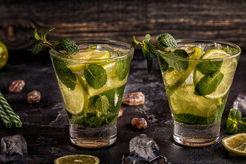 Mojito cocktail with lime and mint.