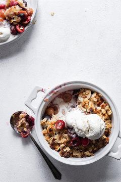 Cherry Crisp with Vanilla Ice Cream