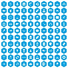 Fototapeta na wymiar 100 USA icons set in blue hexagon isolated vector illustration