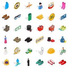 Different clothes icons set. Isometric style of 36 different clothes vector icons for web isolated on white background