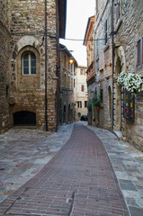 Scenic Assisi street just after sunrise