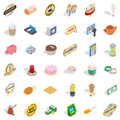 Coffee icons set. Isometric style of 36 coffee vector icons for web isolated on white background