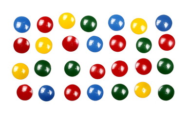 collection of various metal pushpins isolated on white, clipping path